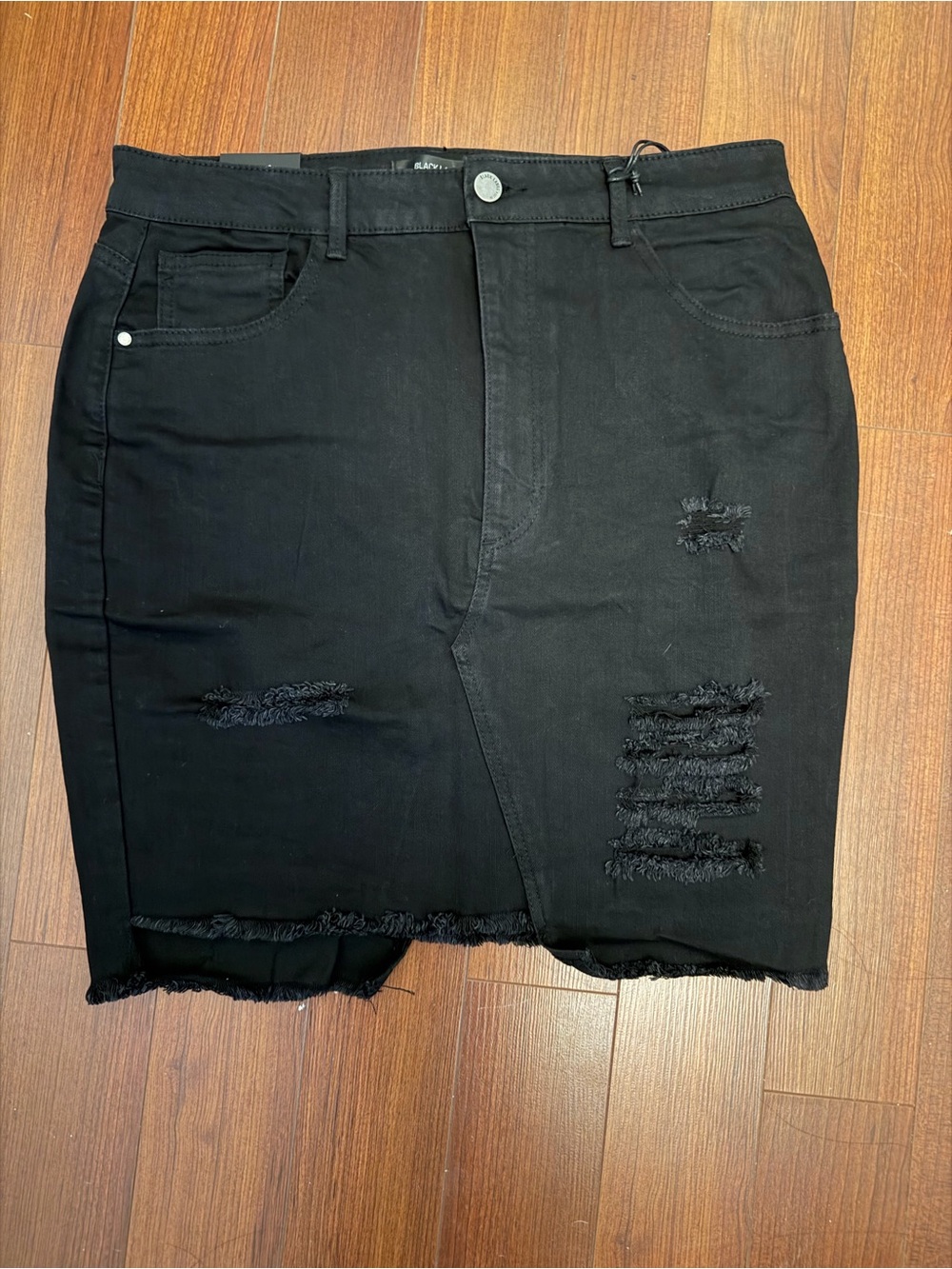 NWT Black Label C’est Toi Distressed Black Denim Midi Skirt XL